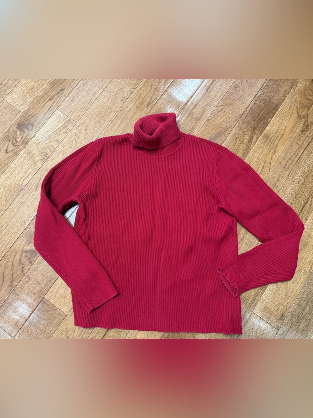 Ralph Lauren 100% Cotton Red Ribbed Turtleneck Sweater - Women's XL